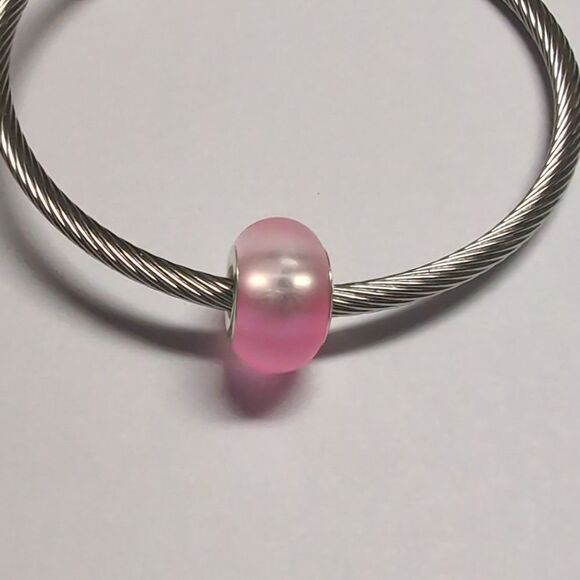 Frosted‎ Two Tone Light Pink and Clear Charm for Pandora Style Bracelet - Picture 1 of 5